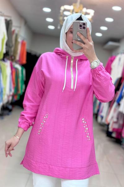 CEBİ DAMLA TAŞLI TUNİK  Pembe