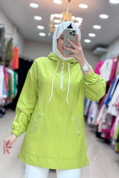 CEBİ DAMLA TAŞLI TUNİK  Yağ Yeşili