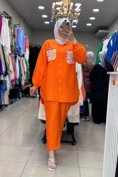 CEPLERİ DANTEL  NAKIŞLI TAKIM  Turuncu