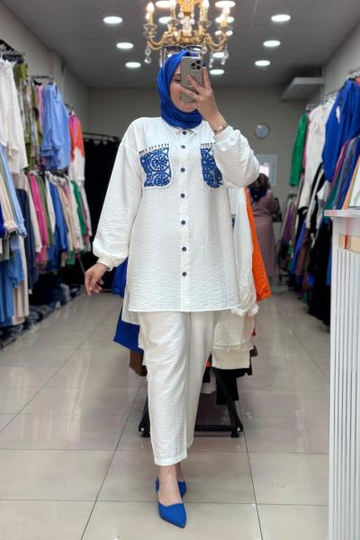 CEPLERİ DANTEL  NAKIŞLI TAKIM  Beyaz