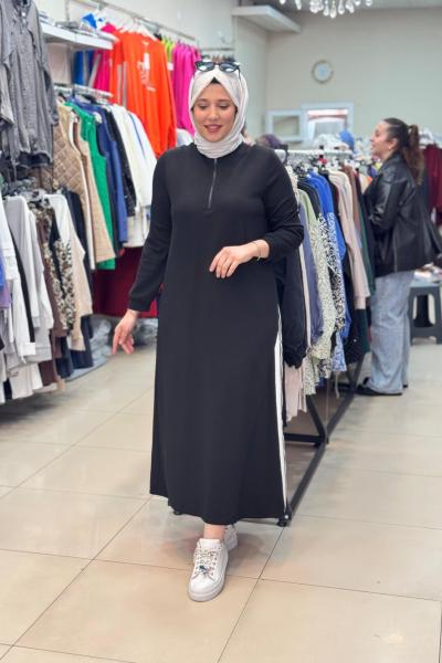 ÇİZGİLİ ELBİSE Siyah