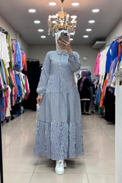 ÇİZGİLİ ELBİSE Lacivert