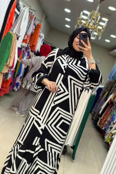 Çizgili Elbise Siyah Beyaz