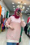 Çizgili Sweat Pembe Pembe