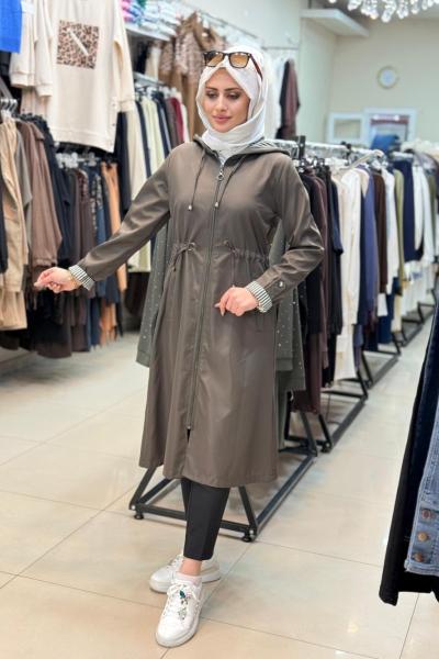 Çizglili Trençkot Haki