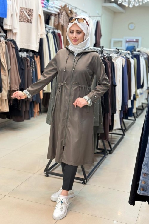 Çizglili Trençkot Haki