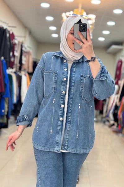 DEFNE TAŞLI KOT CEKET KOT MAVİ