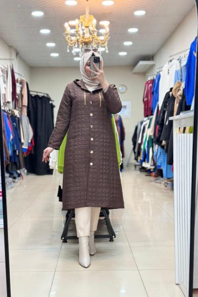 DÜĞMELİ KAPİTONE UZUN CEKET Kahverengi