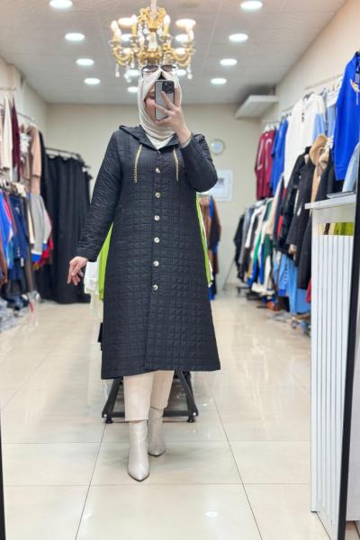 DÜĞMELİ KAPİTONE UZUN CEKET Siyah