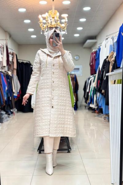 DÜĞMELİ KAPİTONE UZUN CEKET Taş Rengi