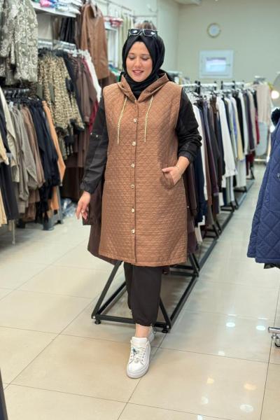 DÜĞMELİ KAPİTONE YELEK Kahverengi