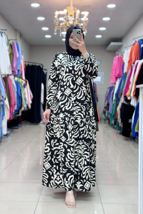 DÜĞMELİ ELBİSE Siyah