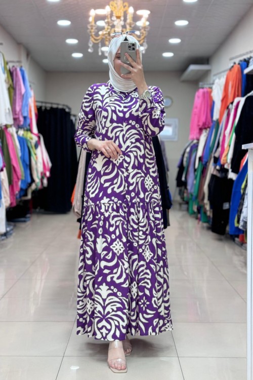 DÜĞMELİ ELBİSE Mor