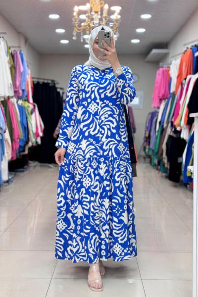 DÜĞMELİ ELBİSE Mavi