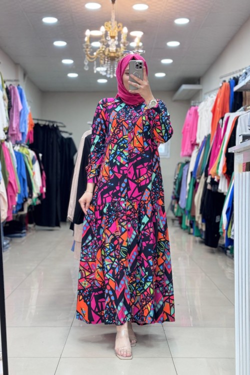 DÜĞMELİ ELBİSE Fuşya