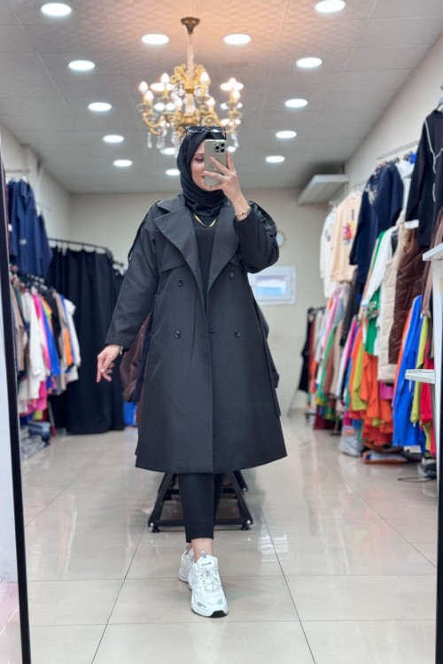 DÜZ SİYAH TRENÇ Siyah