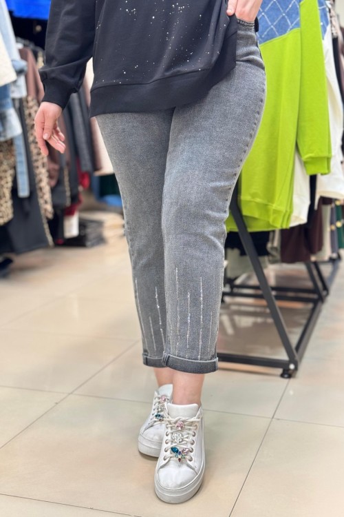 ELİZA TAŞLI KOT PANTOLON Füme