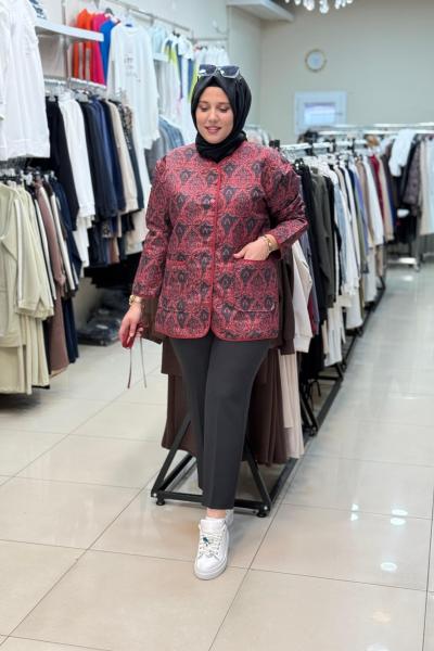 ETNİK DESENLİ KAPİTONE CEKET Bordo