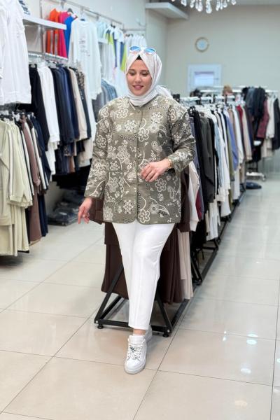 ETNİK DESENLİ KAPİTONE CEKET Yeşil