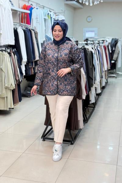 ETNİK DESENLİ KAPİTONE CEKET Lacivert