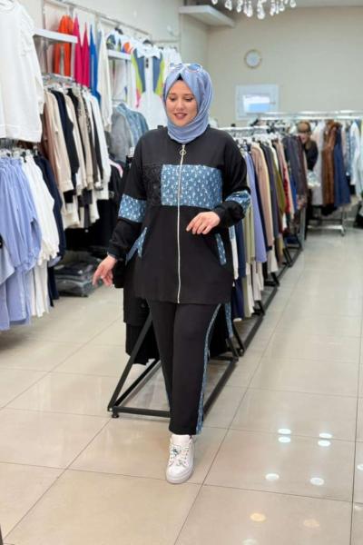 FERMUARLI KOT DETAYLI TAKIM Siyah