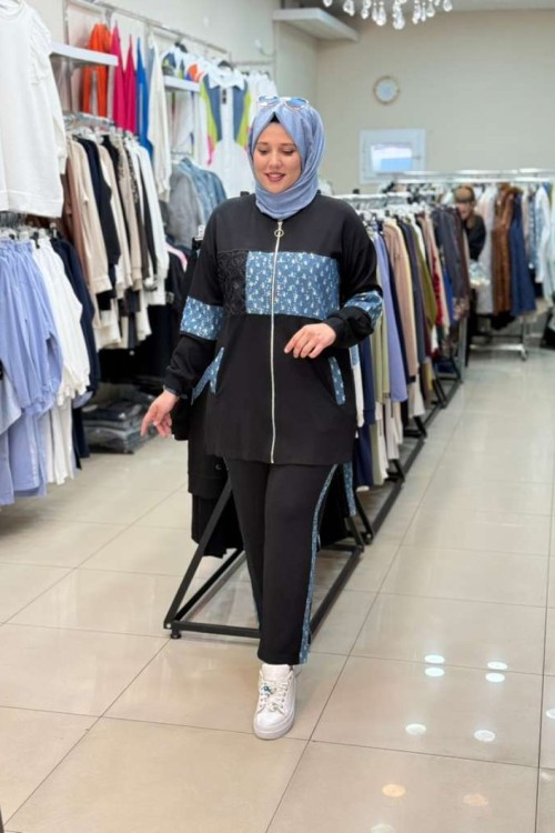 FERMUARLI KOT DETAYLI TAKIM Siyah