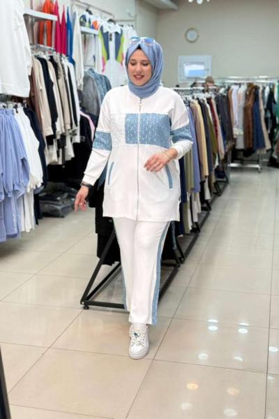 FERMUARLI KOT DETAYLI TAKIM Ekru