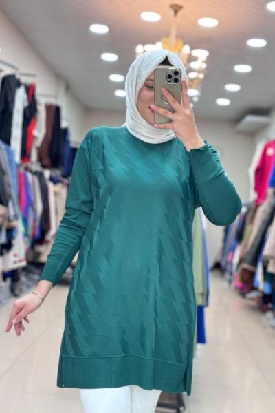 GÜNER KAZ AYAKLI MERSERİZE TUNİK Zümrüt