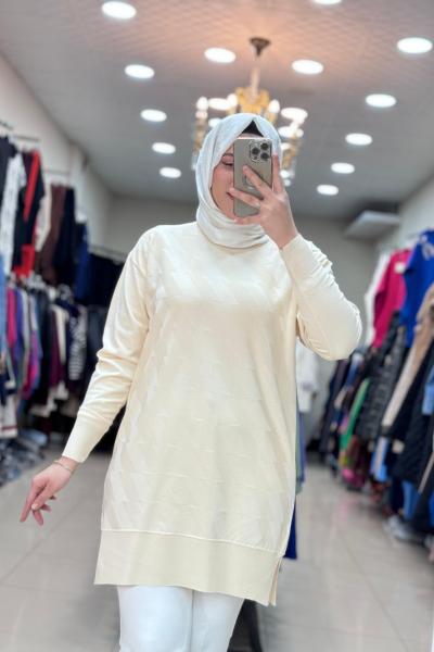 GÜNER KAZ AYAKLI MERSERİZE TUNİK Bej