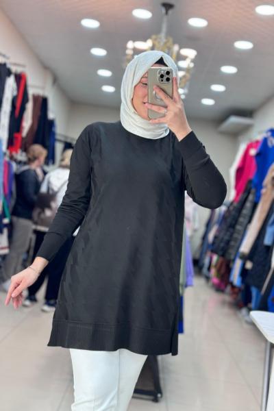 GÜNER KAZ AYAKLI MERSERİZE TUNİK Siyah