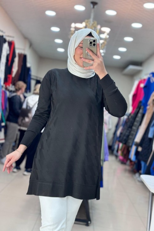 GÜNER KAZ AYAKLI MERSERİZE TUNİK Siyah