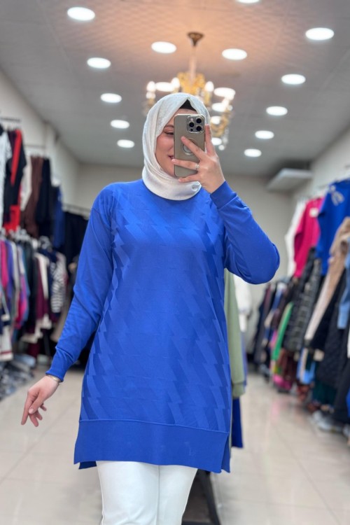 GÜNER KAZ AYAKLI MERSERİZE TUNİK Saks Mavisi