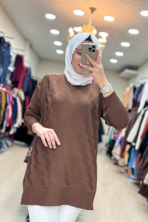 GÜNER KAZ AYAKLI MERSERİZE TUNİK Kahverengi