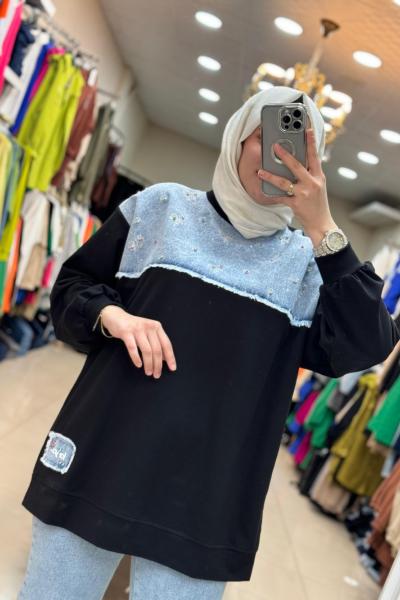 İkoll Çiçekli Tunik Siyah Siyah