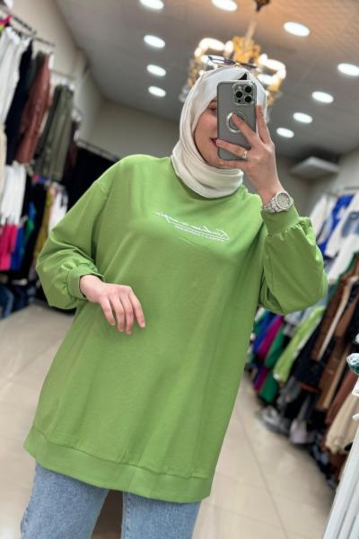 İkoll  Düz Yazılı Tunik Fıstık Yeşil  Fıstık Yeşili