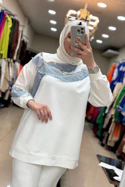 İkoll Kot Takim Beyaz Beyaz