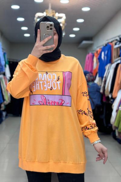 İKOLL LEOPAR BASKILI SWEAT 30054  Turuncu
