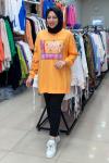 İKOLL LEOPAR BASKILI SWEAT 30054  Turuncu