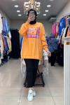 İKOLL LEOPAR BASKILI SWEAT 30054  Turuncu