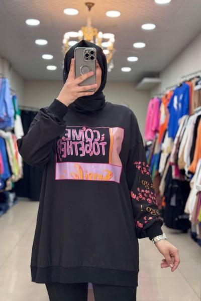 İKOLL LEOPAR BASKILI SWEAT 30054  Siyah