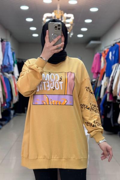 İKOLL LEOPAR BASKILI SWEAT 30054  Hardal Sarısı