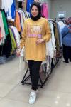 İKOLL LEOPAR BASKILI SWEAT 30054  Hardal Sarısı