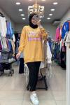 İKOLL LEOPAR BASKILI SWEAT 30054  Hardal Sarısı