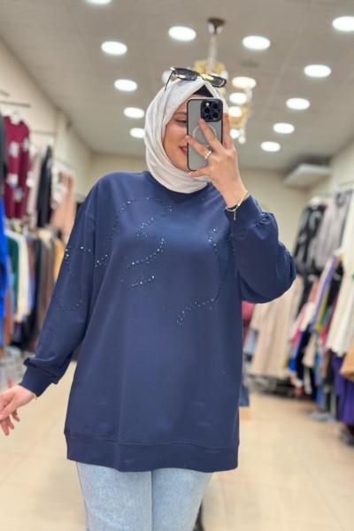 İKOLL TAŞ DETAYLI SWEATSHIRT Lacivert