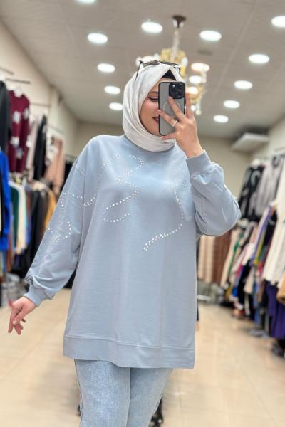İKOLL TAŞ DETAYLI SWEATSHIRT Gri