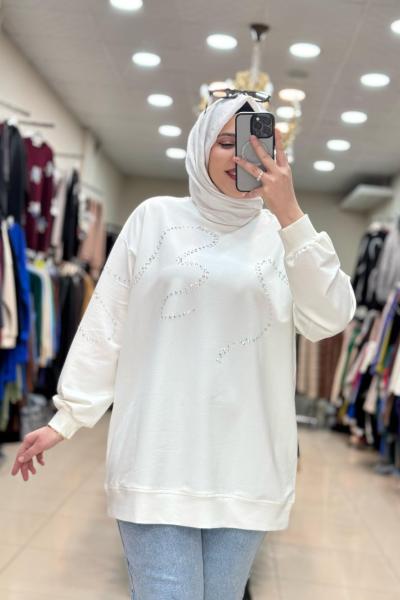 İKOLL TAŞ DETAYLI SWEATSHIRT Ekru