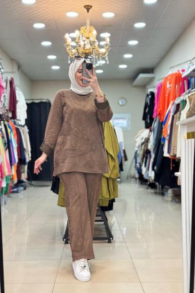 İTHAL DESEN VE TAŞLI TAKIM Kahverengi