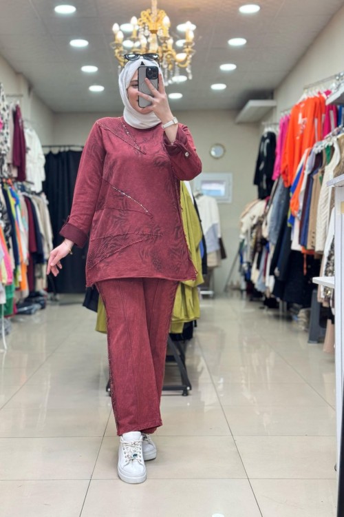 İTHAL DESEN VE TAŞLI TAKIM Bordo