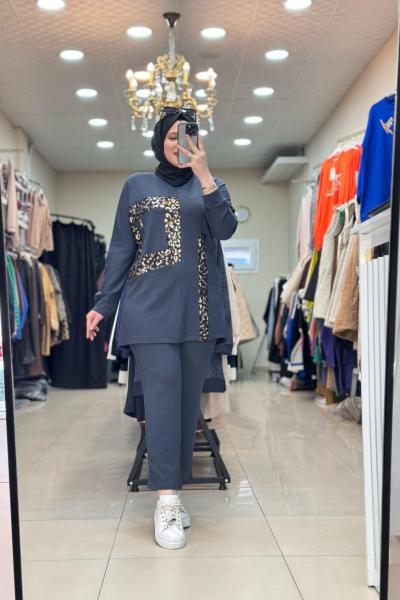 KARE LEOPAR DETAYLI TAKIM Antrasit