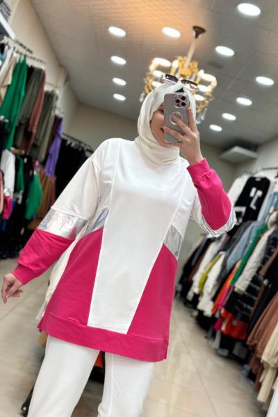 Kol Şeritli Tunik Beyaz Beyaz